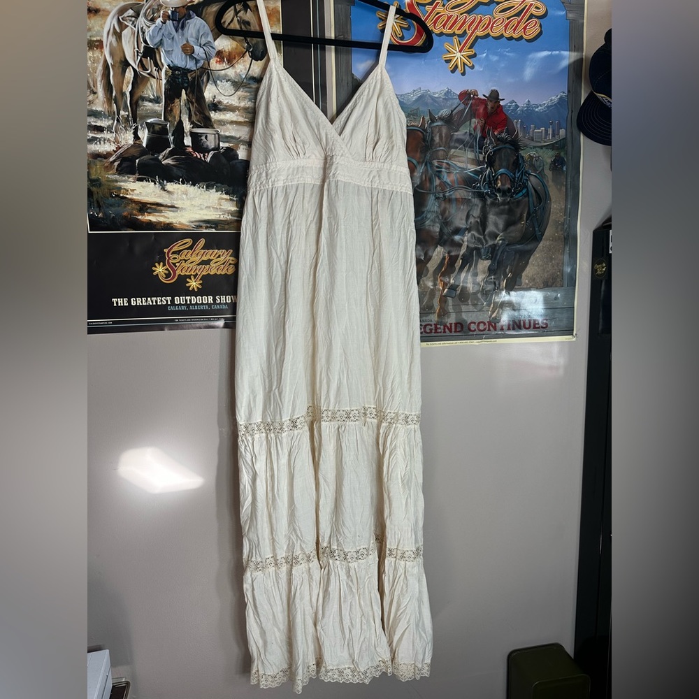 Vintage white linen prairie dress